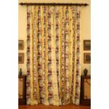 Four pairs of very attractive lined and interlined lemon ground floral Curtains, 336cms (132")