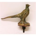 A heavy bronze and gilt bronze Car Bonnet Mascot, in the form of a standing pheasant, 3" (7.