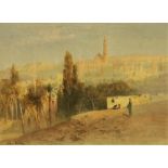 John Varley, R.W.S. (1778 - 1842)Watercolour: "Middle Eastern Town Scene with Mosque," signed, 24cms