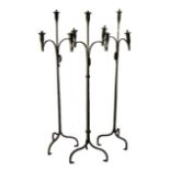 A set of 5 - two branch wrought iron Candle Sconces, together with three 3 branch Pricket Candle