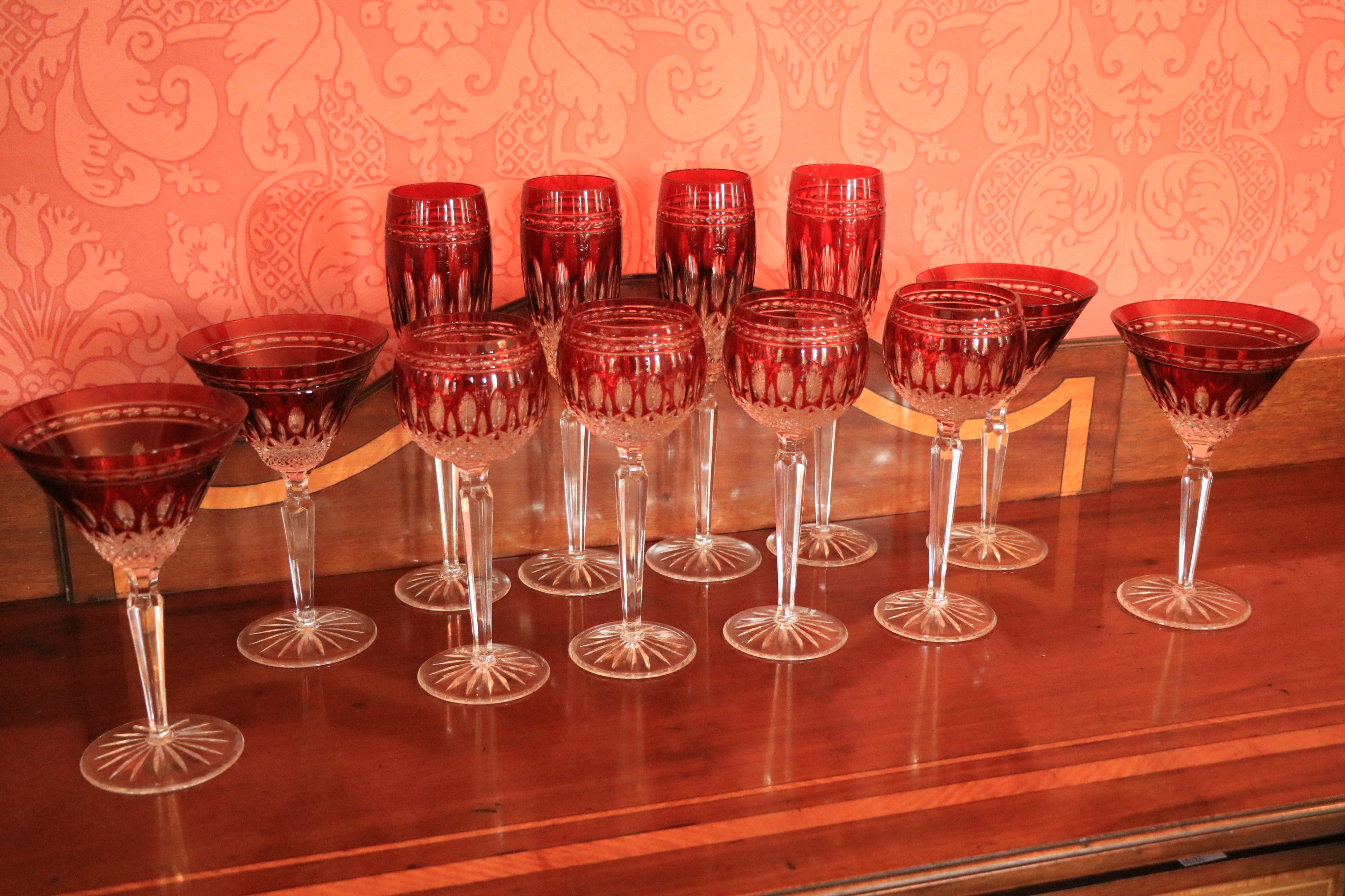 A good set of 12 Waterford crystal Glasses, comprising 4 ruby hock Glasses, 4 ruby Champagne