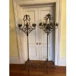 A pair of attractive Victorian style 6 branch wrought iron tall free standing Candelabra, each