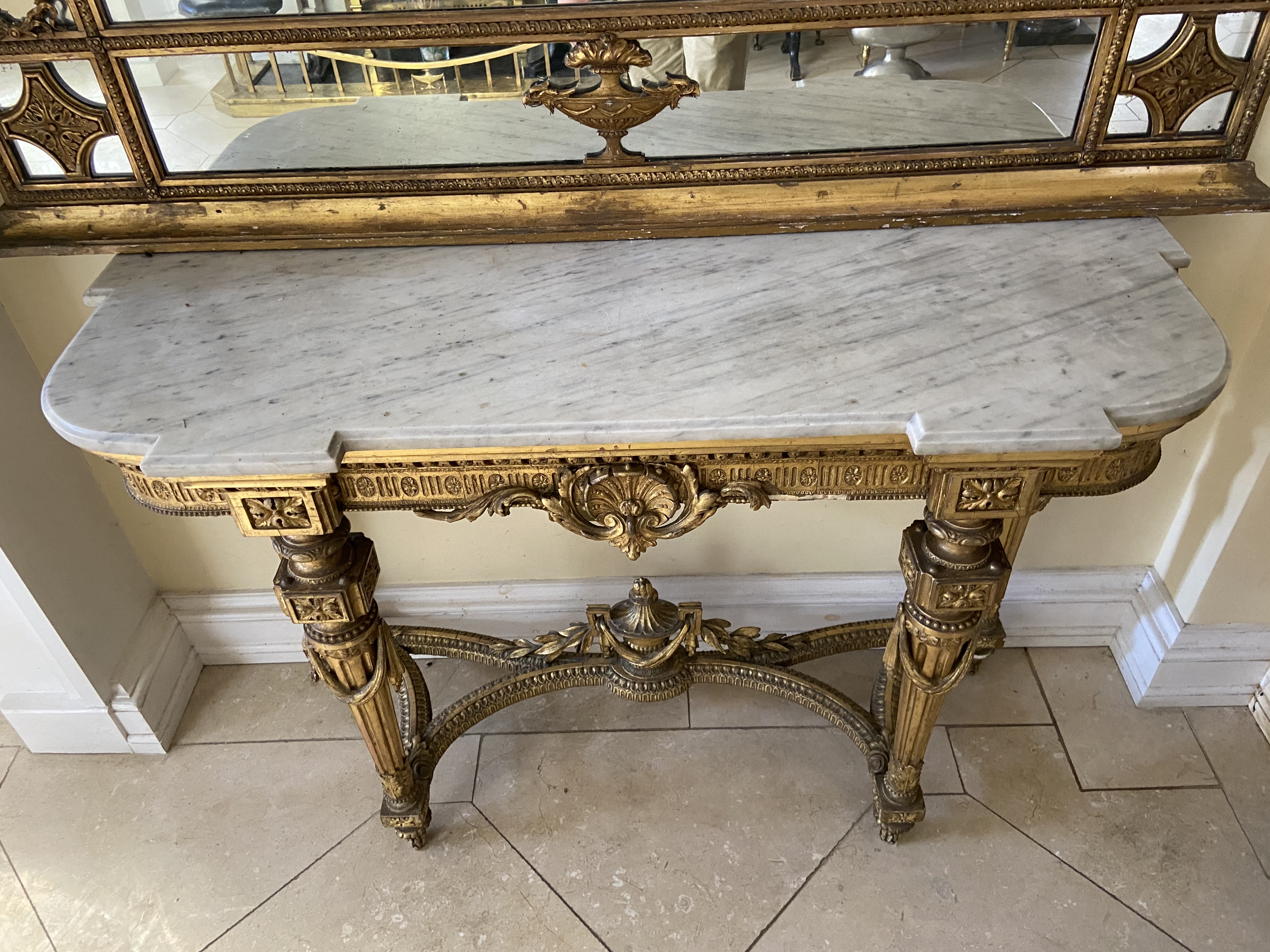 A 19th Century French gilt and gesso Console Table, with inverted breakfront white marble top, the - Image 5 of 5