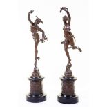 A fine pair of bronze Figures, modelled as ''Mercury & Fortuna'' each on relief moulded bronze and