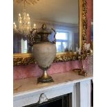 A large heavy Neo-Classical style marble and brass mounted Urn and Cover, with pineapple finial