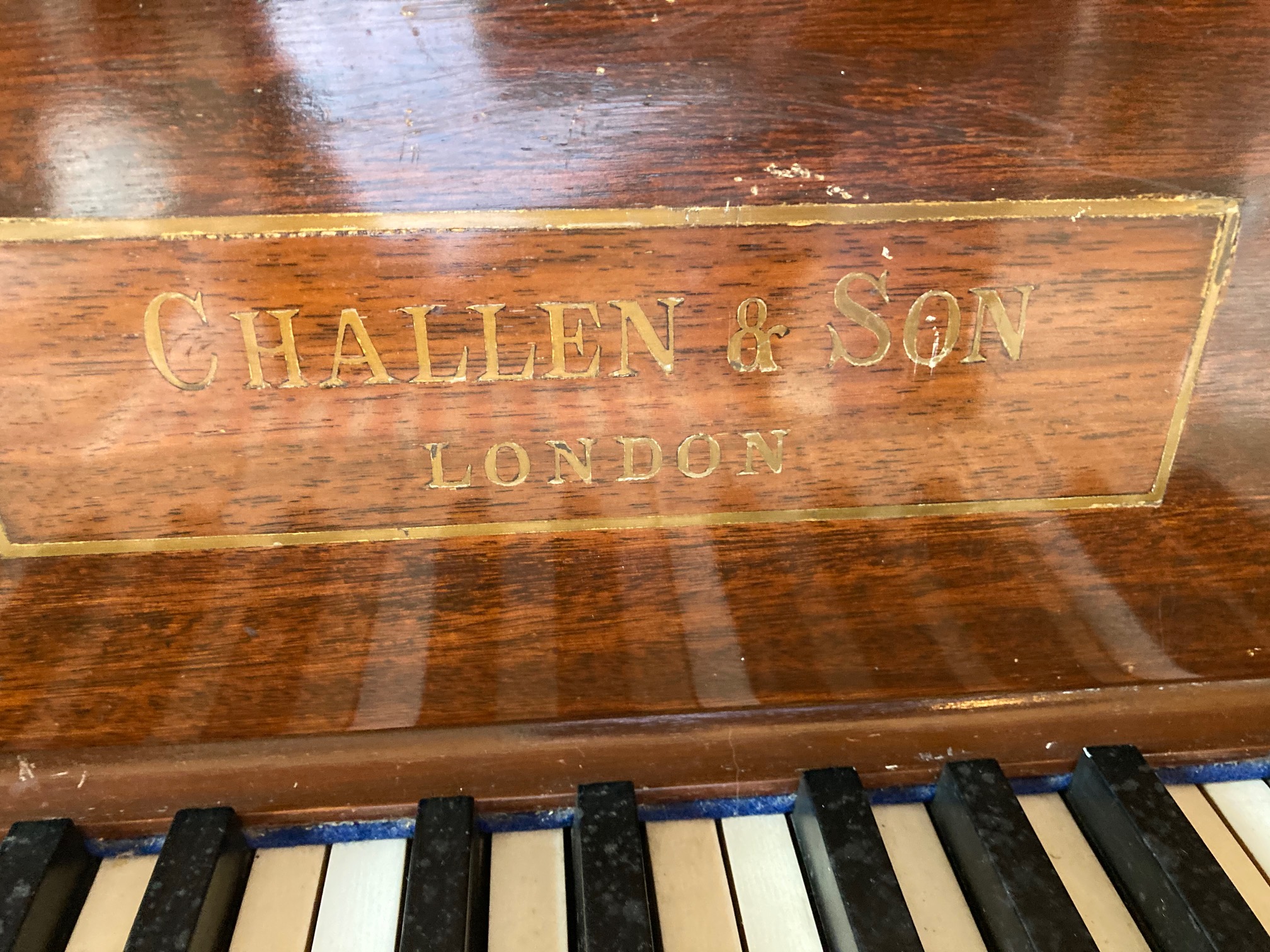 A Baby Grand Piano, in mahogany case, by Challen & Son, London, with 48'' (122cms) keyboard, 39''h x - Image 8 of 11