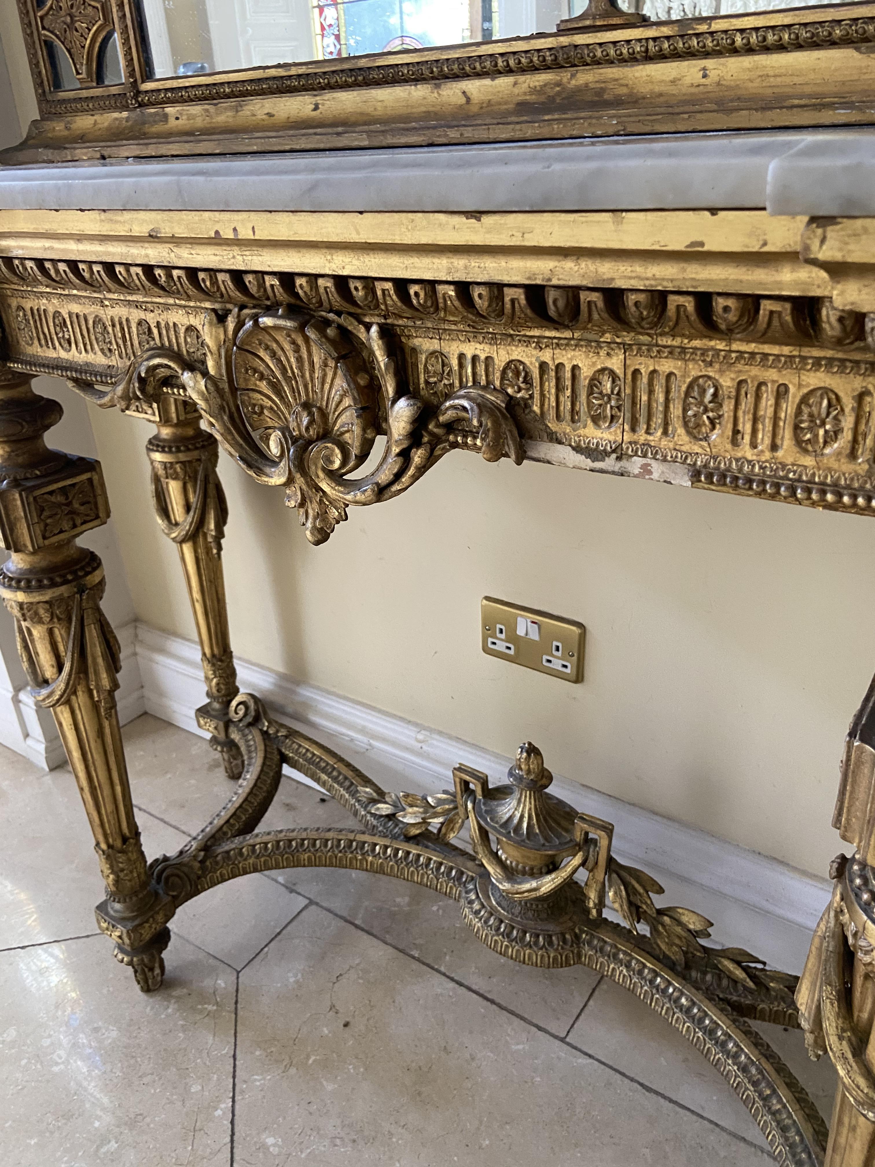 A 19th Century French gilt and gesso Console Table, with inverted breakfront white marble top, the - Image 2 of 5