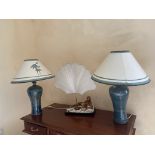 A pair of baluster shaped stoneware Table Lamps, with matching shades and another unusual Table Lamp