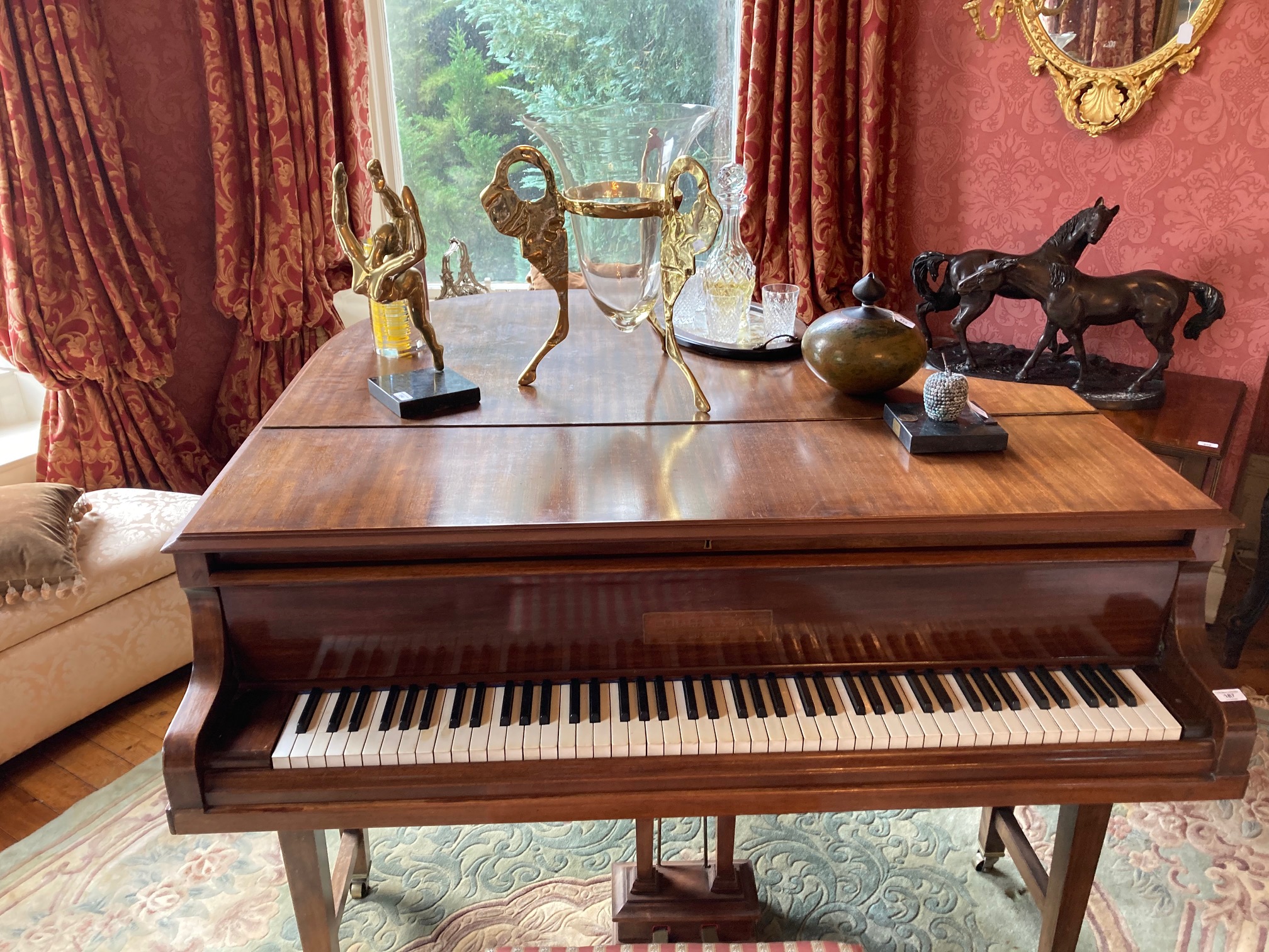 A Baby Grand Piano, in mahogany case, by Challen & Son, London, with 48'' (122cms) keyboard, 39''h x - Image 10 of 11