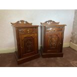 A pair of Edwardian style carved mahogany Bedside Cupboards, each with frieze drawer and cupboard,