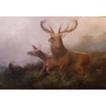 J. Gillman, late 19th Century English School ''Wild Deer with their young in Mountainous