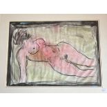 Ducmana, 21st Century  "Reclining Nude," Oils on Paper, with gilt 17" x 23" (43cms x 59cms),