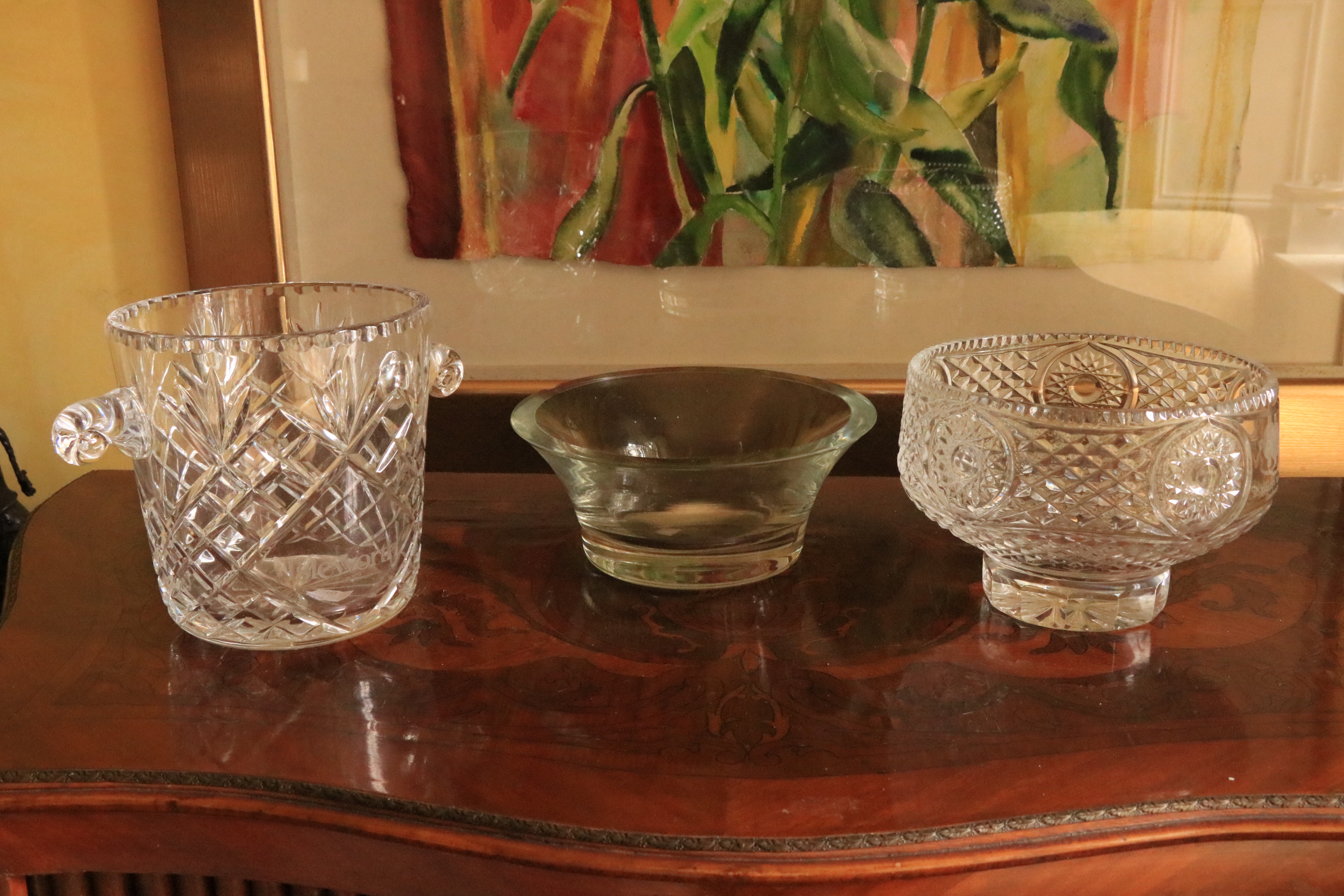 A Tyrone crystal Bowl, 8 1/2'' (22cms), a heavy cutglass Ice Bucket 7'' (18cms), and a heavy