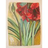 Regine Bartsch ( b.1951) 21st Century Watercolour on handmade paper, Still Life ''Red Lilies,''