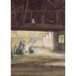 Thomas Ryan (PRHA 1929 - 2019) Watercolour, ''Gypsies in a Barn,'' signed lower right, 18'' x