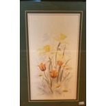 Richard Moore, Irish School  Watercolour:  "Daffodils in Mountainous Landscape," approx. 18" x