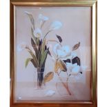 20th Century Modern School ''Lilies and Magnolia in glass Vases,'' approx. 102cms x 81cms (40'' x