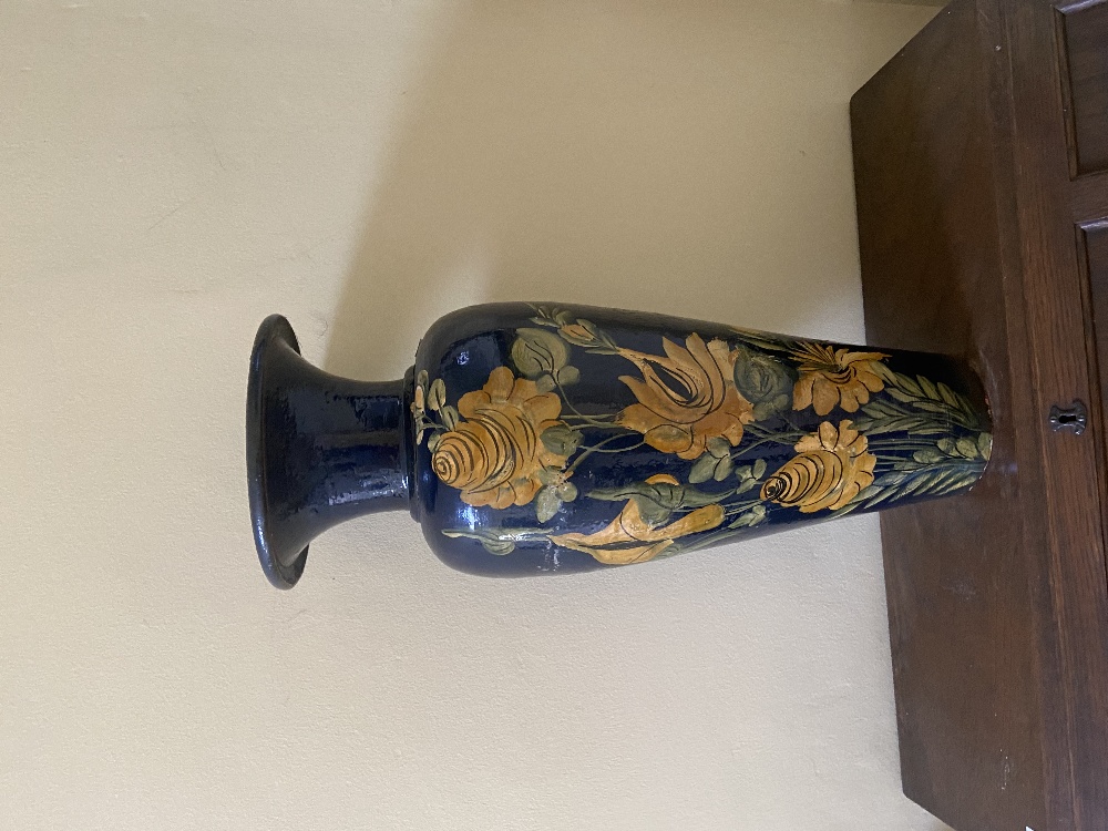 A two handled Planter, with dried flowers, a tall stoneware Vase with floral decoration, a blue - Image 2 of 3