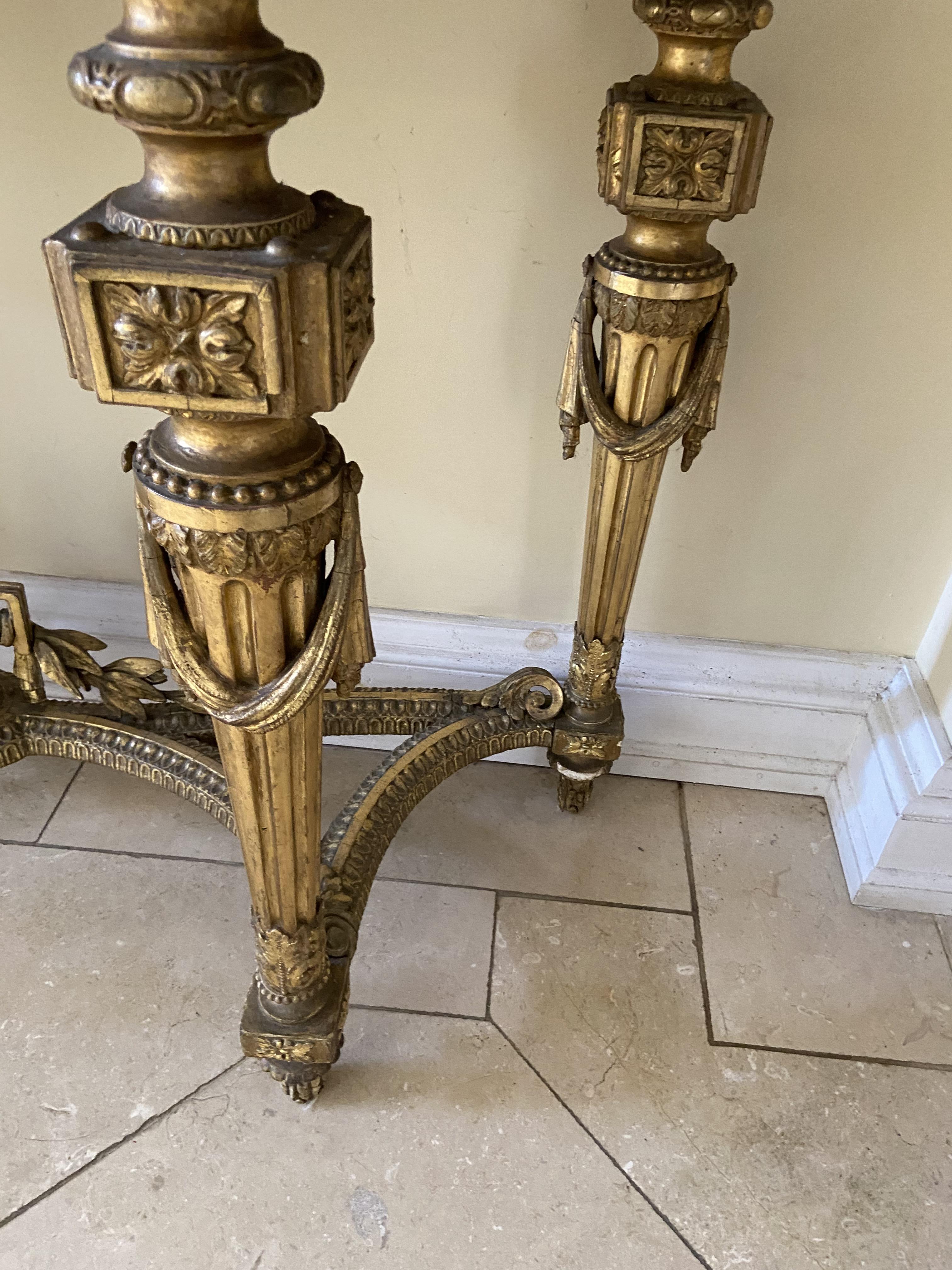 A 19th Century French gilt and gesso Console Table, with inverted breakfront white marble top, the - Image 3 of 5