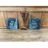 A pair of composition relief moulded Portrait Heads, male and female in bronze finish, 12'' (