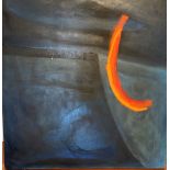 21st Century Irish School  "Abstract - Orange Streak on Blue," O.O.C., approx. 43" x 43" (110cms x