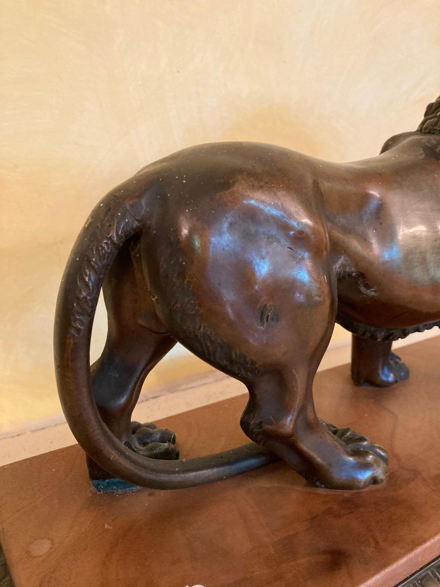 A bronze Figure of a Medici Lion, with right front paw on a sphere, on bronze and wooden base, - Image 6 of 6