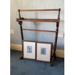 A Victorian style beech five rail Towel Stand, with cruciform ends and spiral reeded supports,