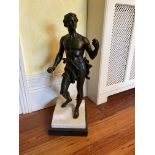 19th Century French School  A bronze model of a semi-nude Gentleman, with rugged cloak, on a
