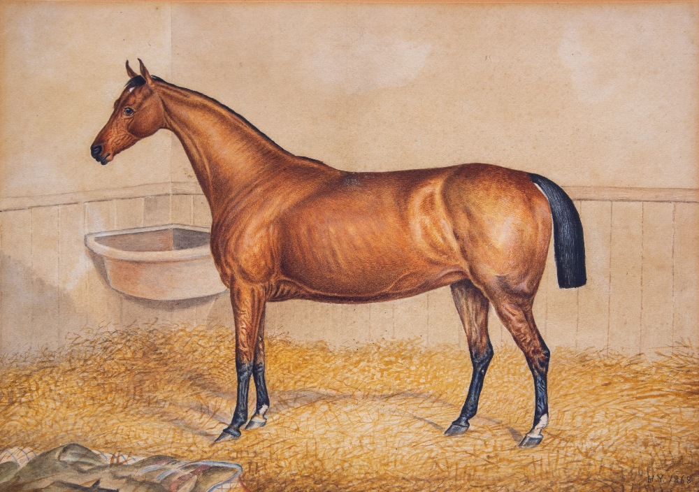 H.Y. 1868 Watercolour, ''Chestnut Hunter in a Stable,'' signed H.Y and dated 1868, 12'' x 17'' (