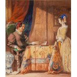 Alfred W. Elmore R.A. (1815 - 1881) Watercolour, ''The Locket,'' two Ladies in an Interior, signed