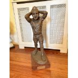 M. Boyle, Irish  A maquette clay model of Irish Rugby Player Keith Wood, on heavy wooden plinth with