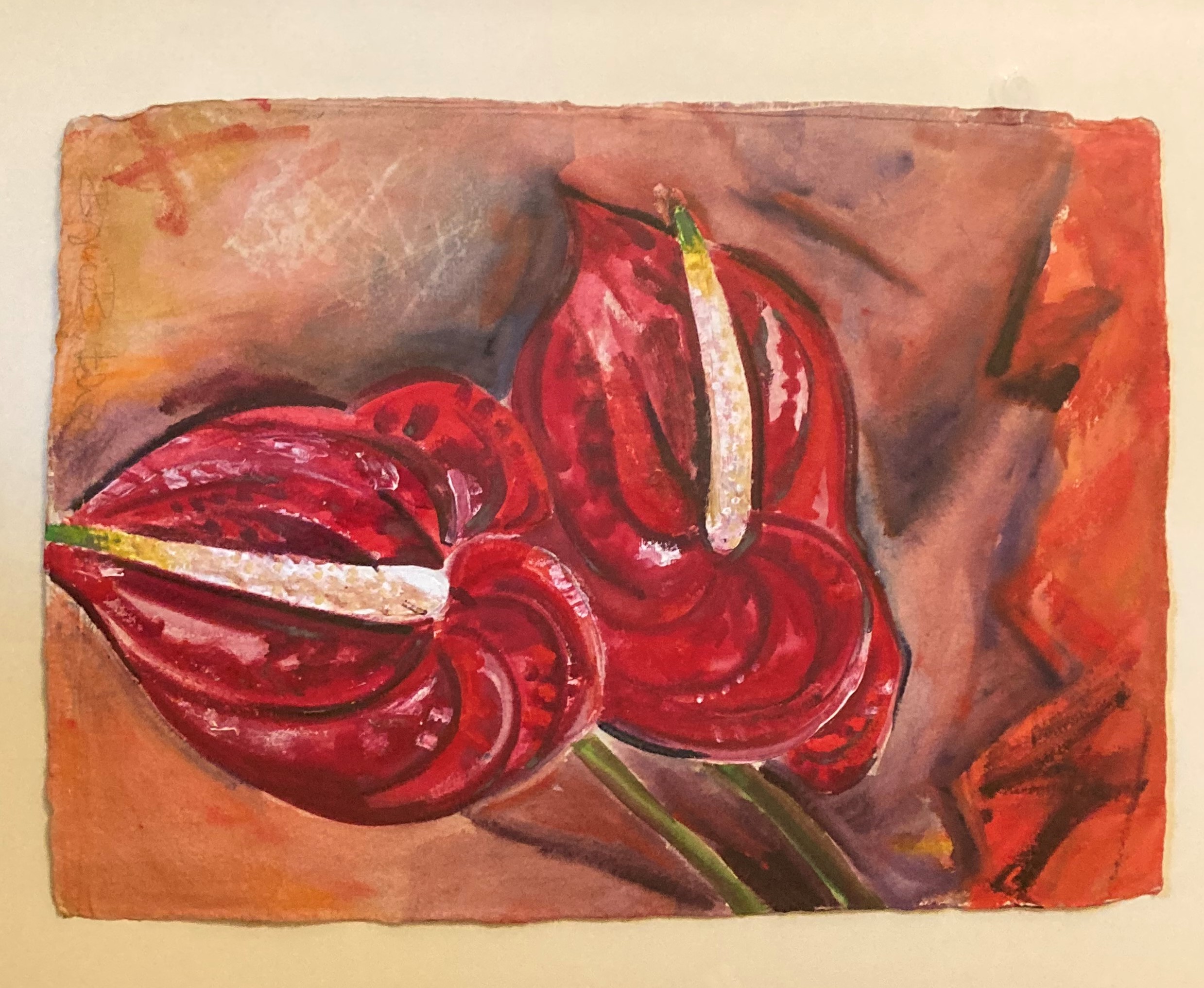 Regine Bartsch ( b.1951) 21st Century Watercolour on handmade paper Still Life, ''Red Calla Lily''