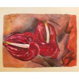 Regine Bartsch ( b.1951) 21st Century Watercolour on handmade paper Still Life, ''Red Calla Lily''