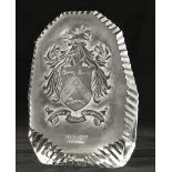 A rare Waterford crystal Armorial, by Miroslav Havel (1922 - 2008), chief designer for Waterford