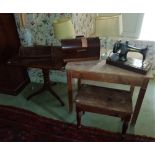 A 19th Century elm tripod Occasional Table, a small pierced cast iron Fender, an old Singer hand