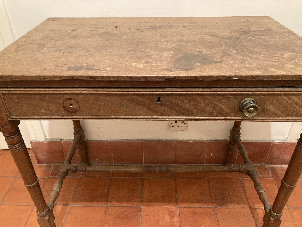 A George IV period mahogany Side Table, with frieze drawer on four ring turned legs, 31" (79cms). ( - Image 2 of 2