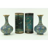 A pair of Chinese cloisonn‚ÿenamel Vases, of cylindrical form, decorated with colourful flowers