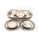 Two pairs of oblong silver plated Bread Dishes, one pair with a bead edge, the other pair with a