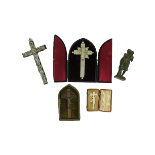 A collection of miscellaneous Religious Artefacts, comprising a cased mother-o-pearl Crucifix,