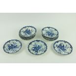 A set of 16 blue and white Dr. Wall period Worcester Plate Dishes, each decorated with flowers and