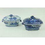 A Chinese blue and white Nankin Tureen and Cover, decorated with lake scene, with pomegranate finial