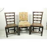 A pair of 18th Century Provincial oak Side Chairs, each with pierced splats and solid on square