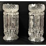 A fine pair of 19th Century Irish tall cutglass Epergnes, with original cutglass drops, approx.