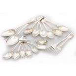 A set of 6 - George IV Irish silver fiddle and thread pattern crested Dessert Spoons, by Samuel