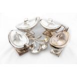 A rare set of 4 early Sheffield silver plated and crested Sauce Tureens & Covers, each of oval