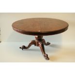 A Victorian circular mahogany Breakfast Table, on turned octagonal bulbous stem and tripod base with