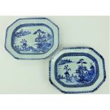 A pair of 18th Century Chinese blue and white Nankin Serving Bowls, each of rectangular form with