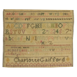 Charlotte Gaisfordÿ A small 19th Century Needlework Sampler, with alphabet and numbers, in various