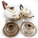 A small spiral reededÿand silver plated 'bullet' Teapot,ÿan oval plated half reeded Teapot, and a