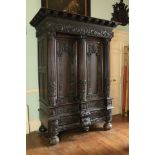 A fine quality early Flemish Renaissance Court Cupboard or Armoire, with dental moulded corbel